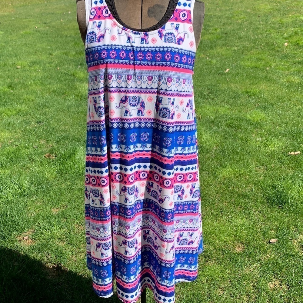 Bobby brooks dress pink and blue elephants shift dress or bathing suit cover